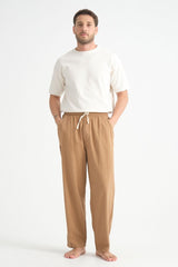 Luxe Baggy Keten Pantolon Taba - Redline