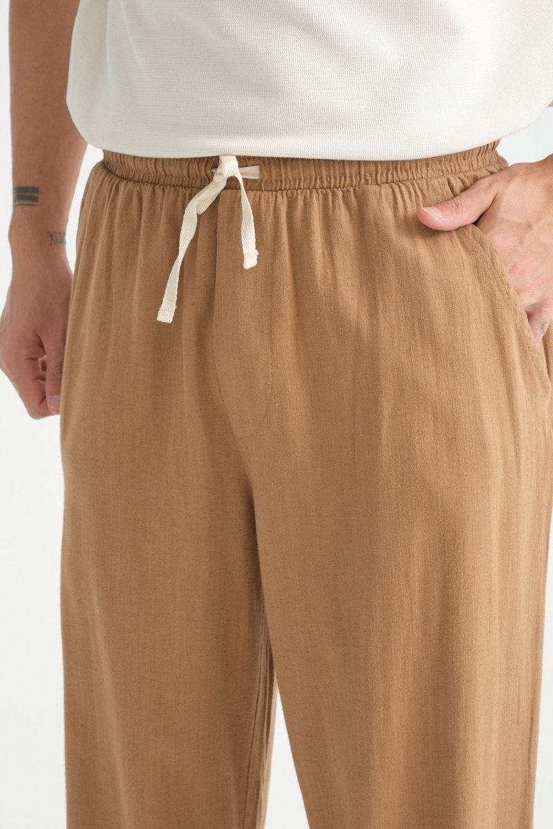 Luxe Baggy Keten Pantolon Taba - Redline