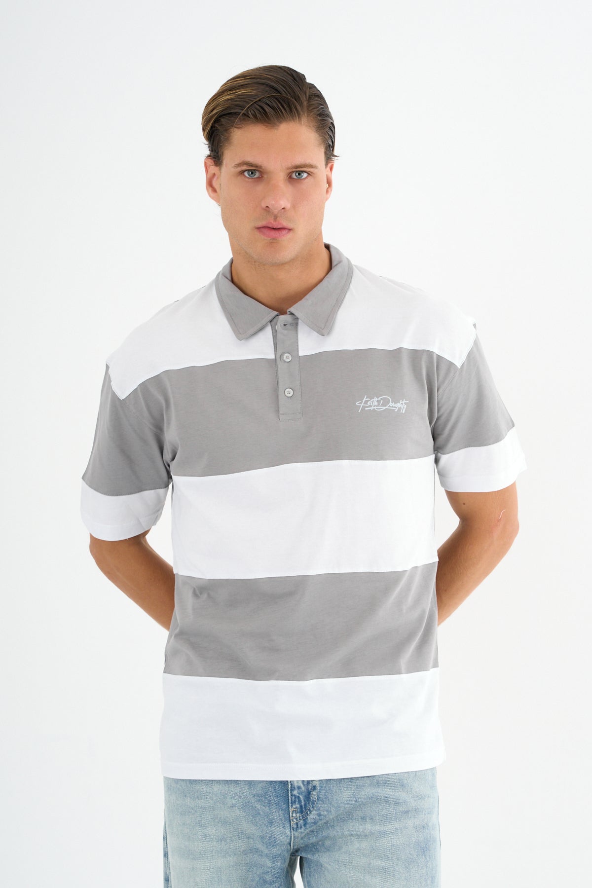 Mode Erkek Comfort Fit Gri Polo Yaka Tişört - Redline