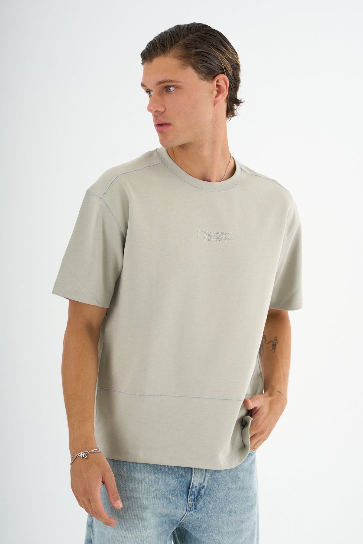 Nova Erkek Oversize Tişört Gri - Redline