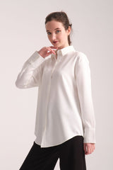 Pure Oversize Iç Göstermeyen Uzun Basic Kadın Gömlek Beyaz - Redline