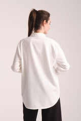 Pure Oversize Iç Göstermeyen Uzun Basic Kadın Gömlek Beyaz - Redline