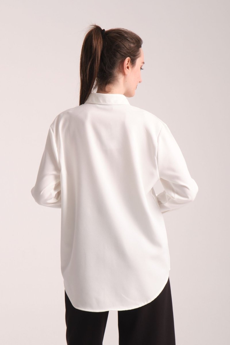 Pure Oversize Iç Göstermeyen Uzun Basic Kadın Gömlek Beyaz - Redline