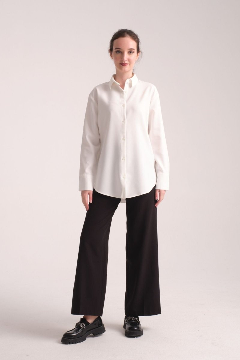 Pure Oversize Iç Göstermeyen Uzun Basic Kadın Gömlek Beyaz - Redline