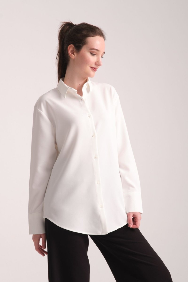 Pure Oversize Iç Göstermeyen Uzun Basic Kadın Gömlek Beyaz - Redline