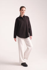 Pure Oversize Iç Göstermeyen Uzun Basic Kadın Gömlek Siyah - Redline