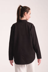 Pure Oversize Iç Göstermeyen Uzun Basic Kadın Gömlek Siyah - Redline