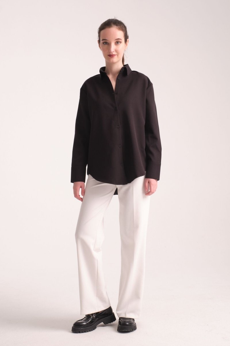 Pure Oversize Iç Göstermeyen Uzun Basic Kadın Gömlek Siyah - Redline