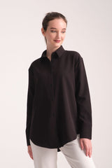 Pure Oversize Iç Göstermeyen Uzun Basic Kadın Gömlek Siyah - Redline