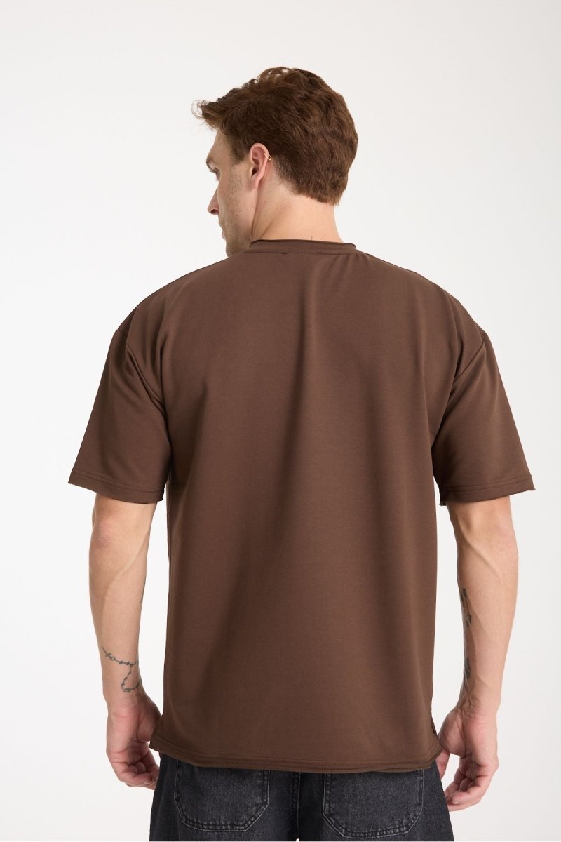 Quell Erkek Oversize Basic Tişört Kahverengi - Redline