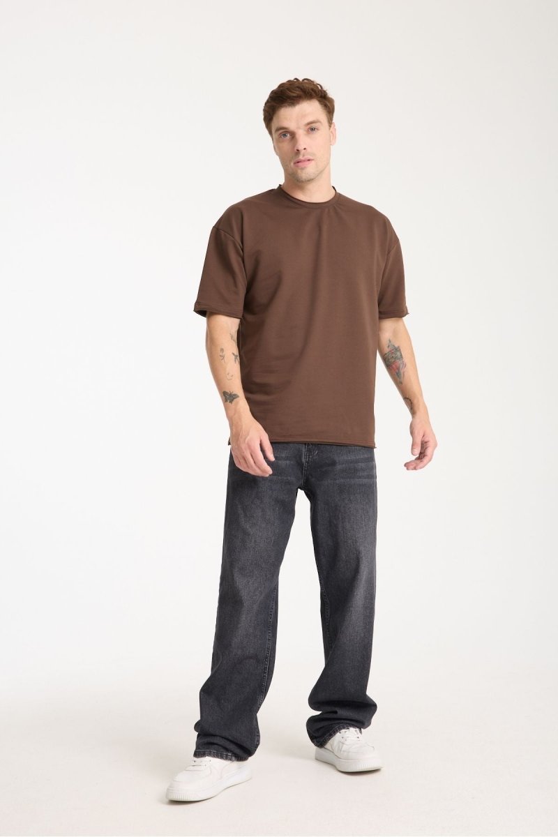 Quell Erkek Oversize Basic Tişört Kahverengi - Redline