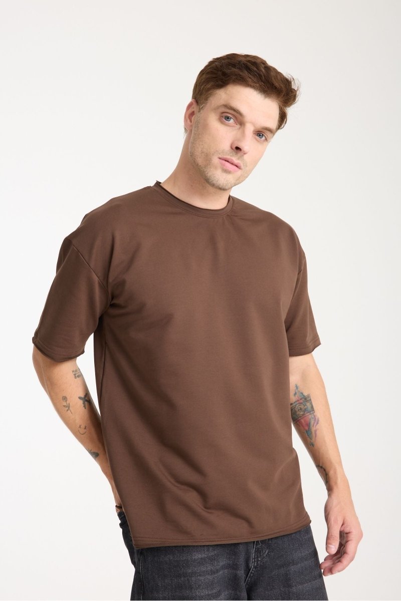 Quell Erkek Oversize Basic Tişört Kahverengi - Redline