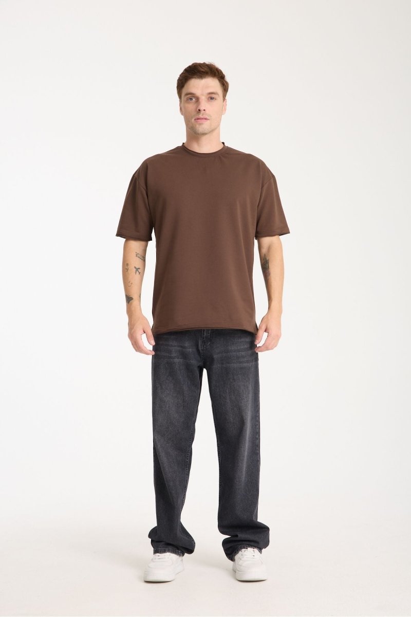 Quell Erkek Oversize Basic Tişört Kahverengi - Redline