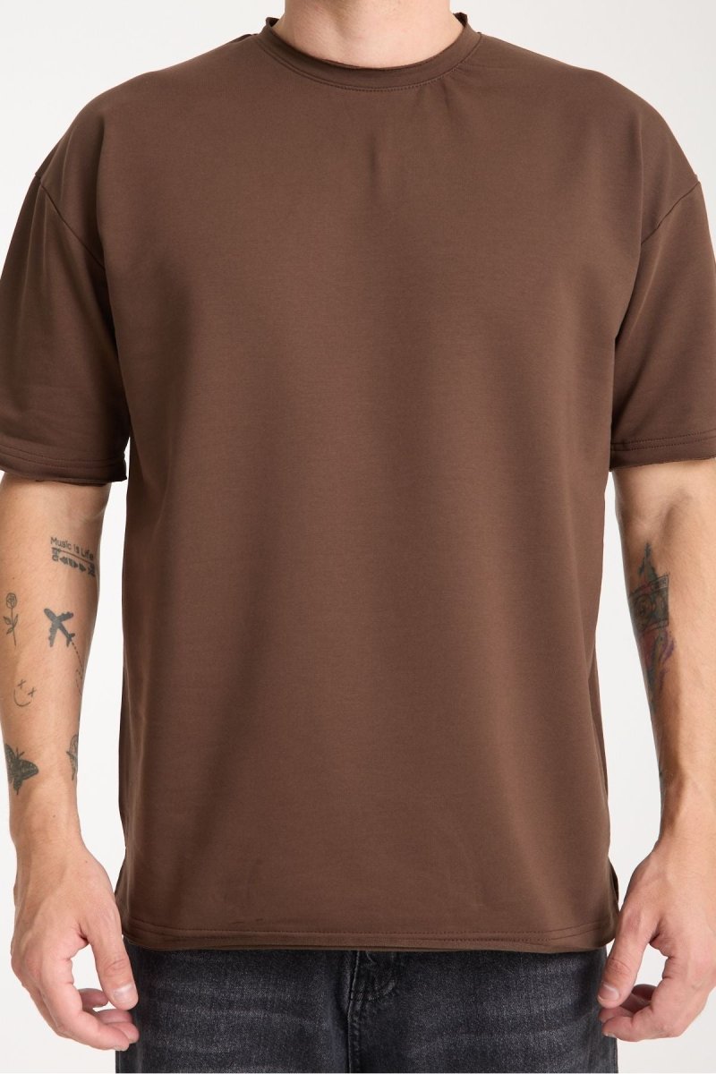 Quell Erkek Oversize Basic Tişört Kahverengi - Redline