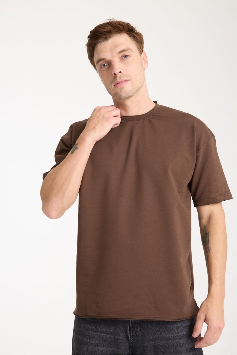Quell Erkek Oversize Basic Tişört Kahverengi - Redline