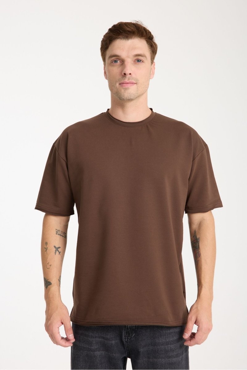 Quell Erkek Oversize Basic Tişört Kahverengi - Redline