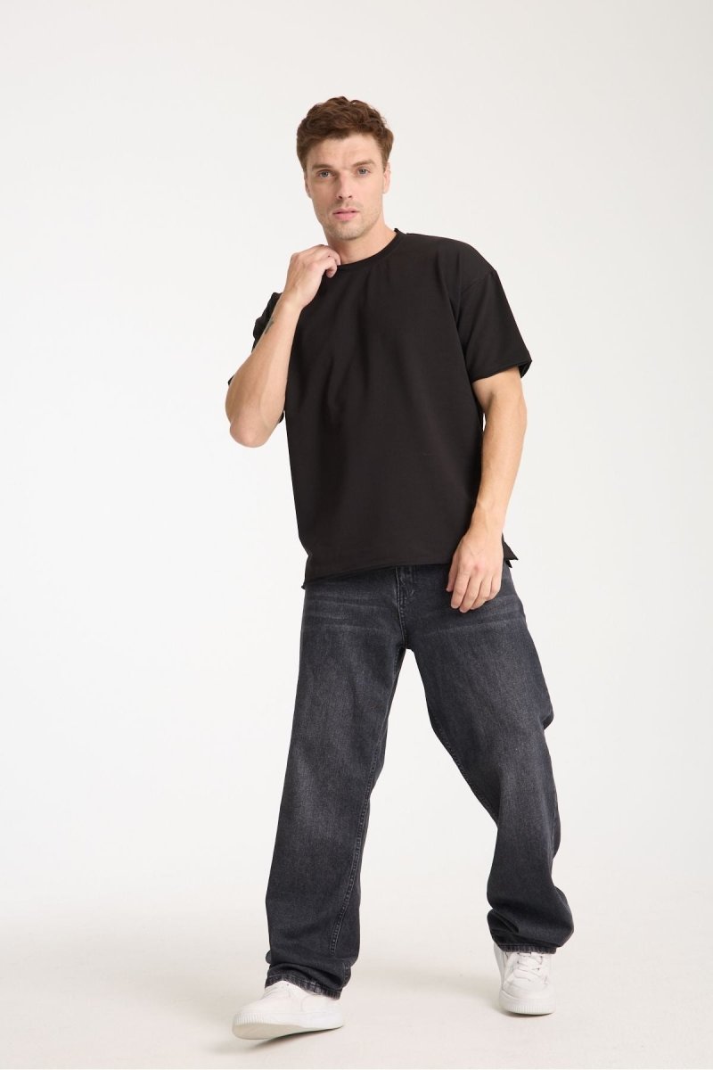 Quell Erkek Oversize Basic Tişört Siyah - Redline