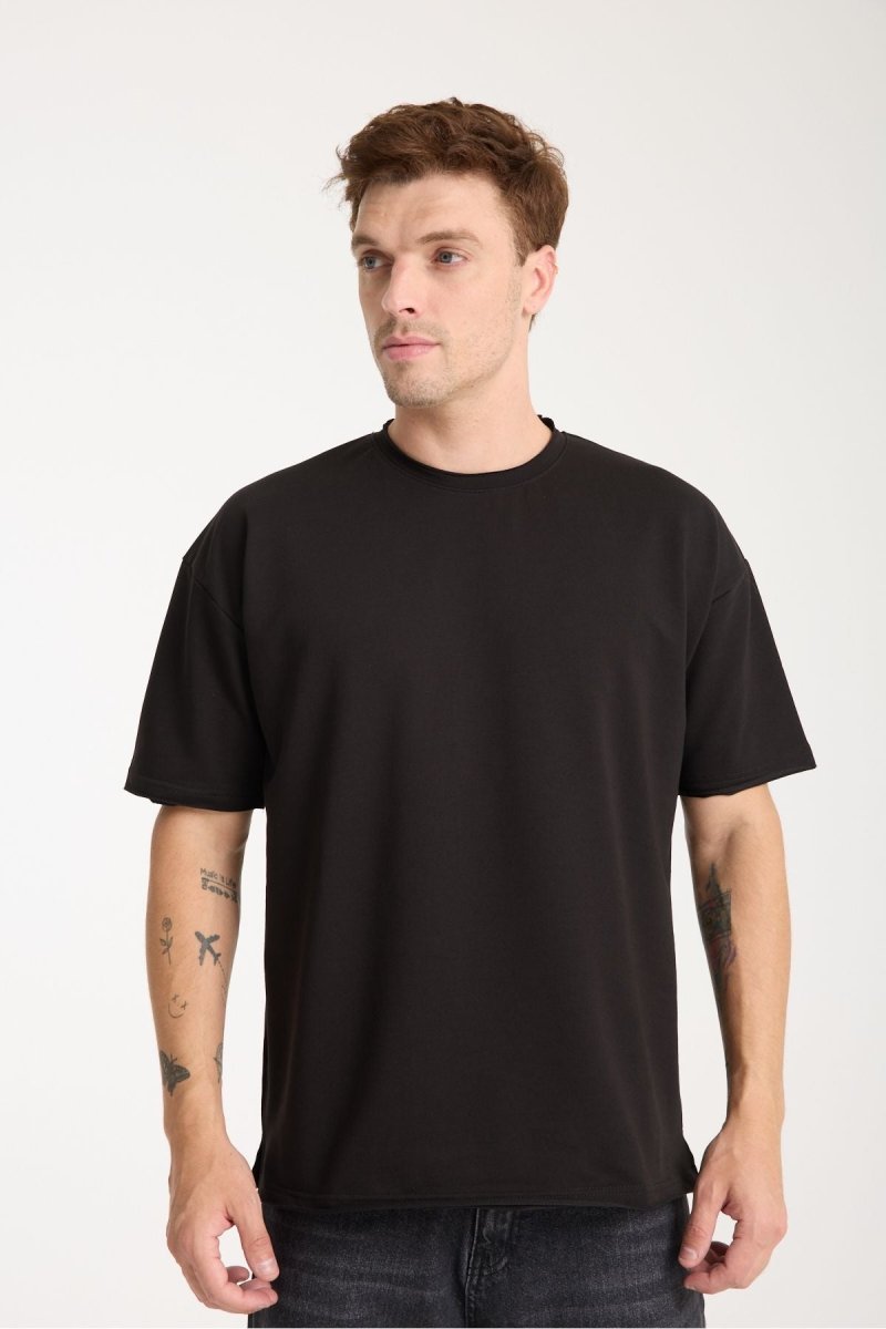 Quell Erkek Oversize Basic Tişört Siyah - Redline