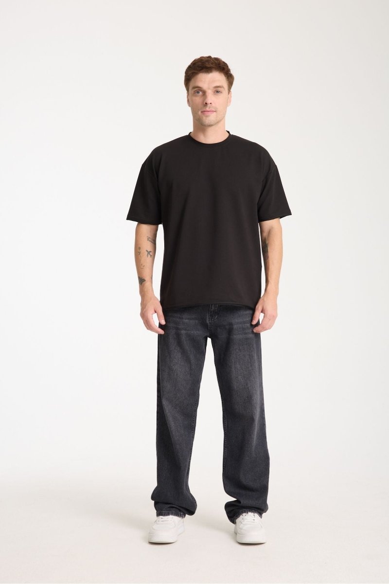 Quell Erkek Oversize Basic Tişört Siyah - Redline