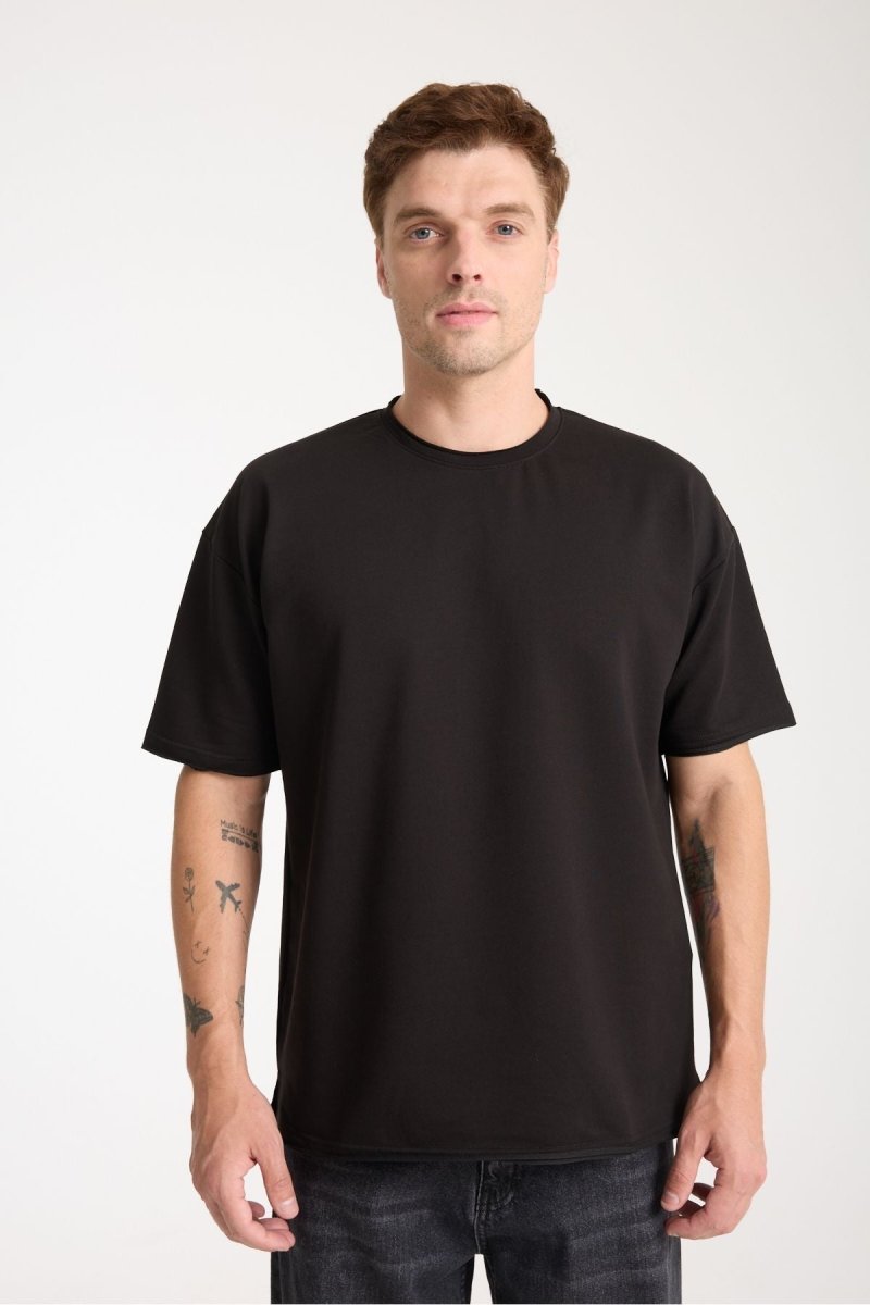 Quell Erkek Oversize Basic Tişört Siyah - Redline