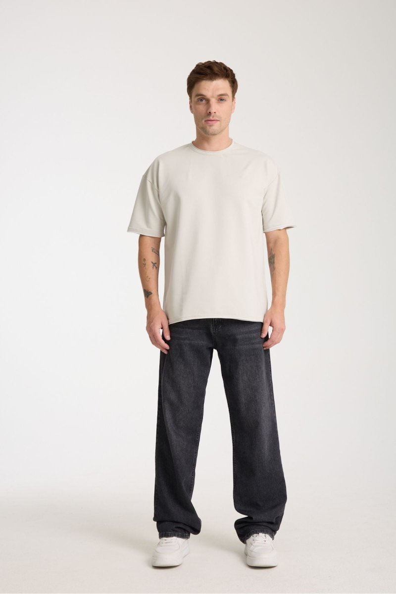 Quell Erkek Oversize Basic Tişört Taş - Redline