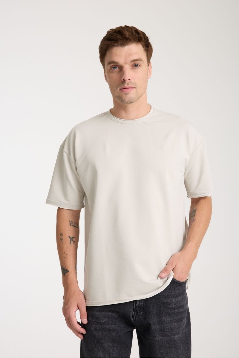 Quell Erkek Oversize Basic Tişört Taş - Redline