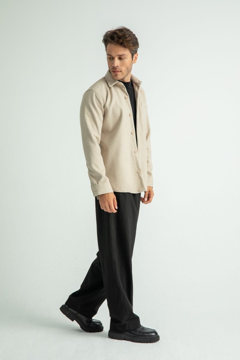 Regular Fit Kışlık Kaşe Gömlek Bej - Redline