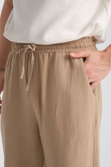 Saga Keten Baggy Pantolon Bej - Redline