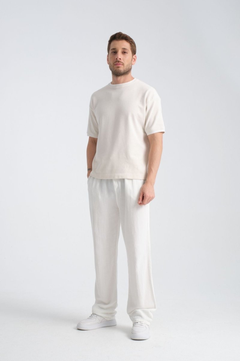 Saga Keten Baggy Pantolon Beyaz - Redline