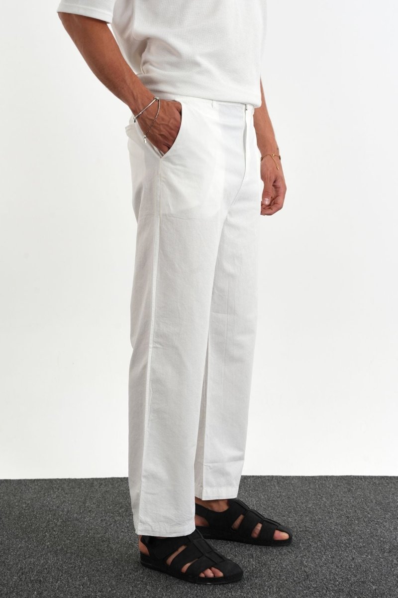 Sarto Kemerli Rahat Kalıp Erkek Pantolon Beyaz - Redline