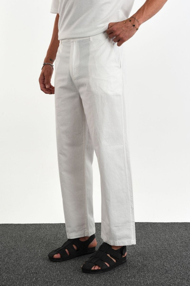 Sarto Kemerli Rahat Kalıp Erkek Pantolon Beyaz - Redline