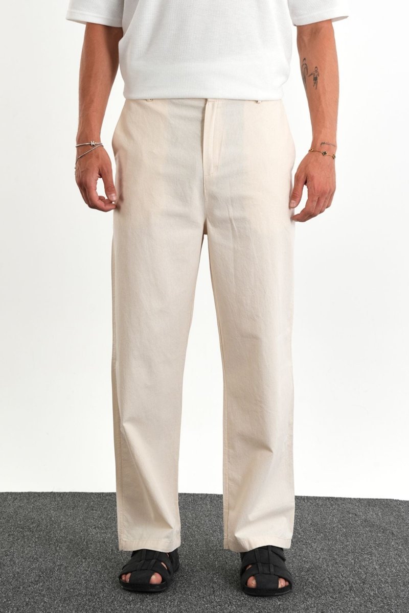 Sarto Kemerli Rahat Kalıp Erkek Pantolon Ekru - Redline