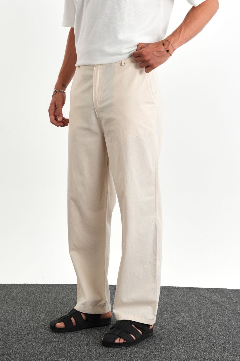 Sarto Kemerli Rahat Kalıp Erkek Pantolon Ekru - Redline