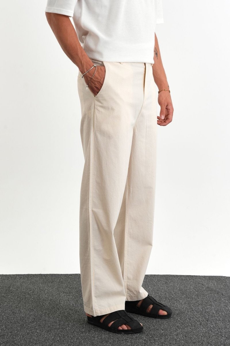 Sarto Kemerli Rahat Kalıp Erkek Pantolon Ekru - Redline