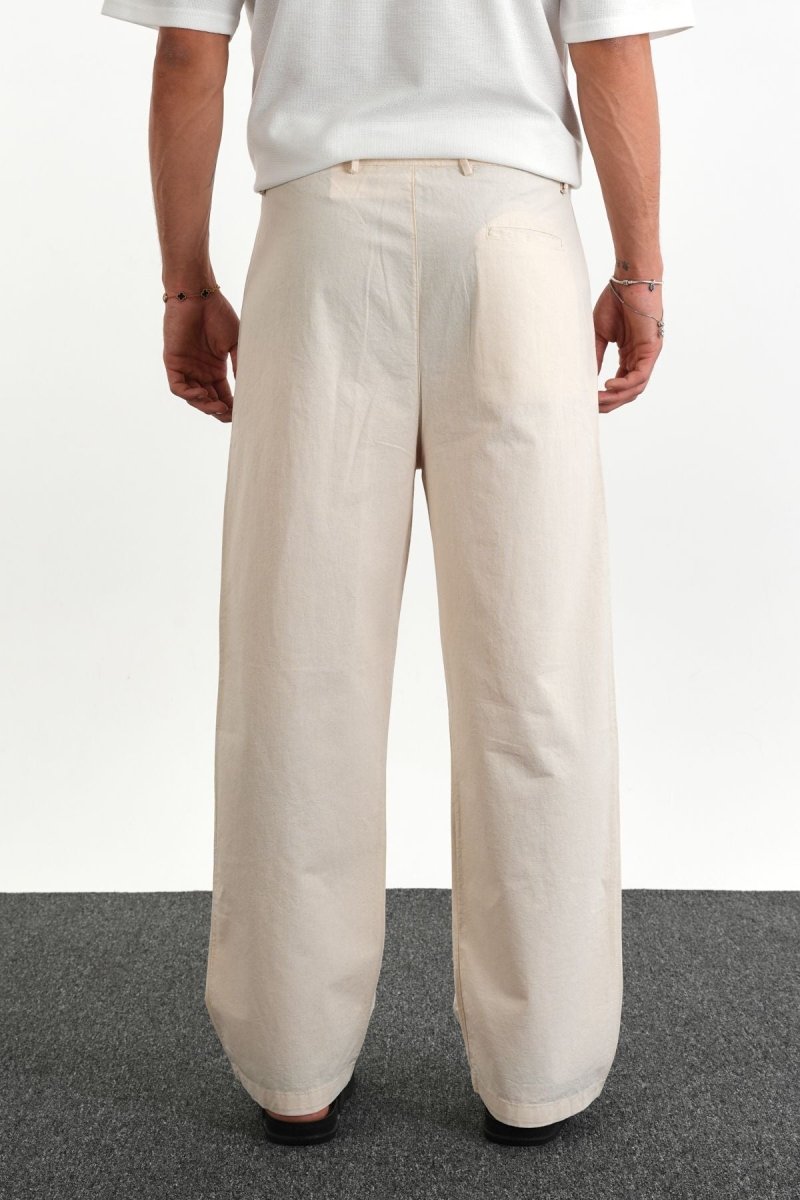 Sarto Kemerli Rahat Kalıp Erkek Pantolon Ekru - Redline