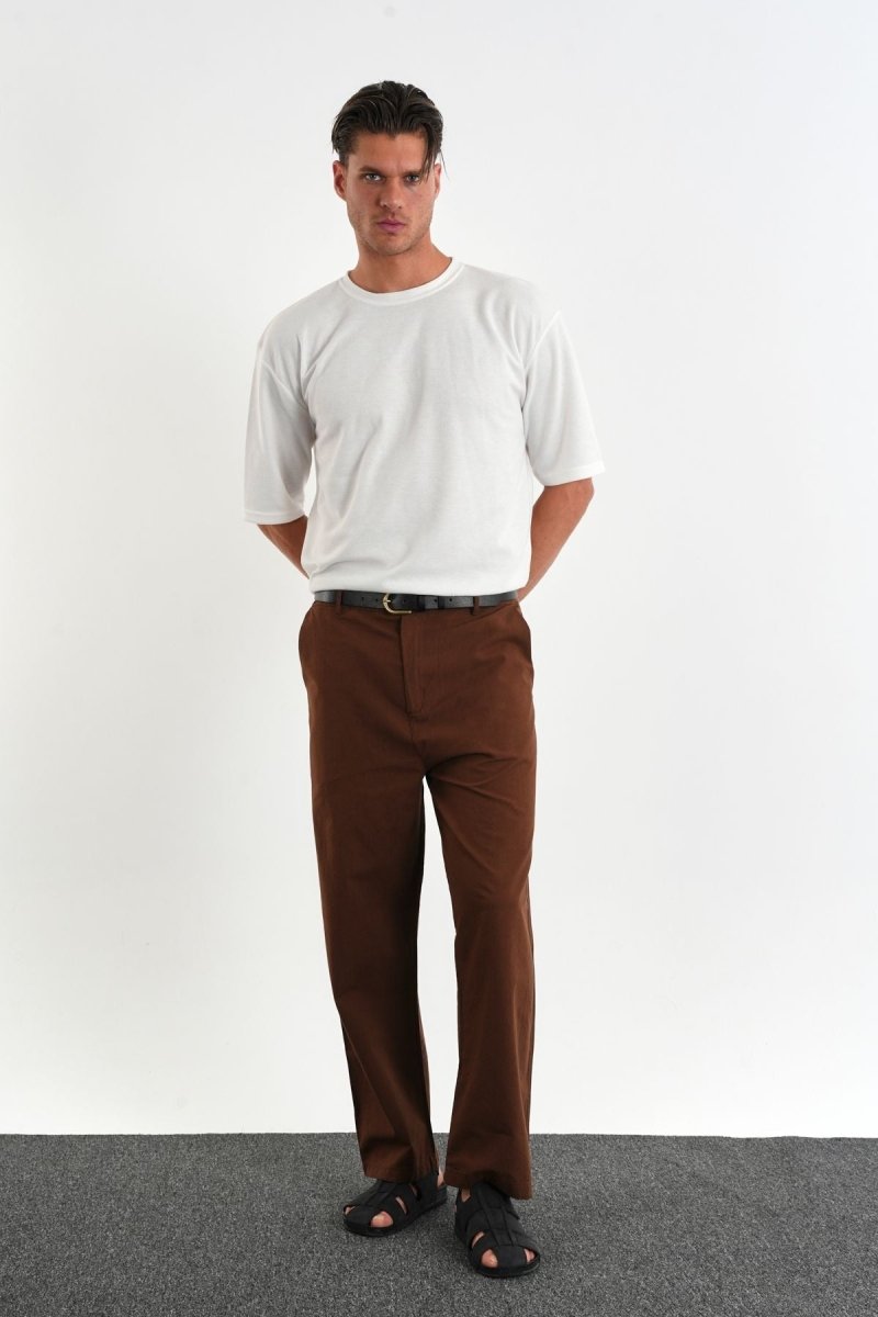 Sarto Kemerli Rahat Kalıp Erkek Pantolon Kahverengi - Redline