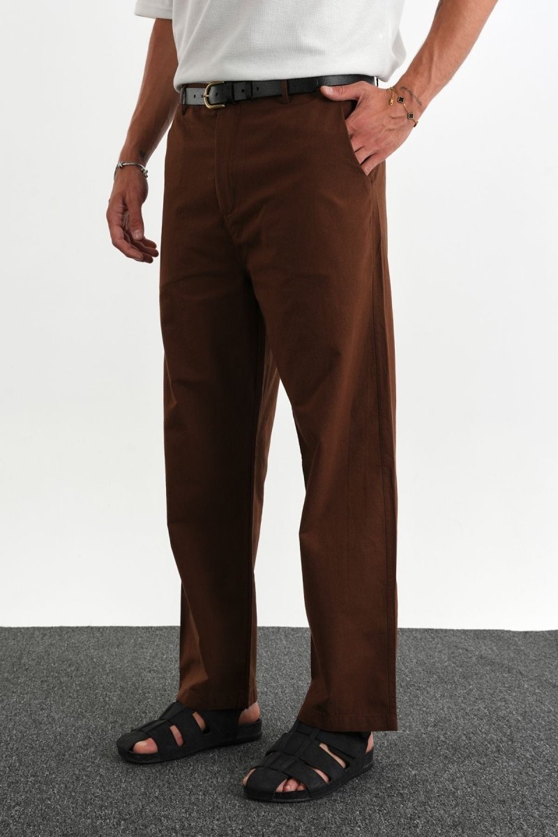 Sarto Kemerli Rahat Kalıp Erkek Pantolon Kahverengi - Redline