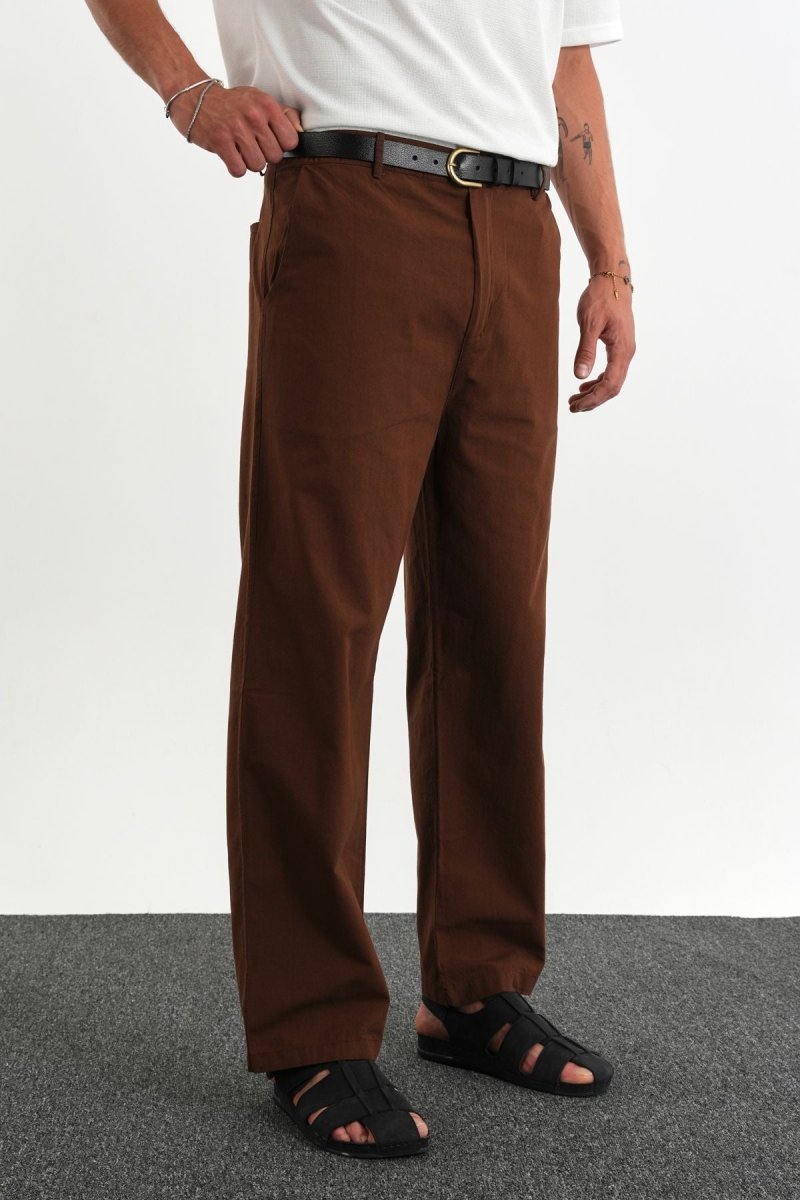Sarto Kemerli Rahat Kalıp Erkek Pantolon Kahverengi - Redline