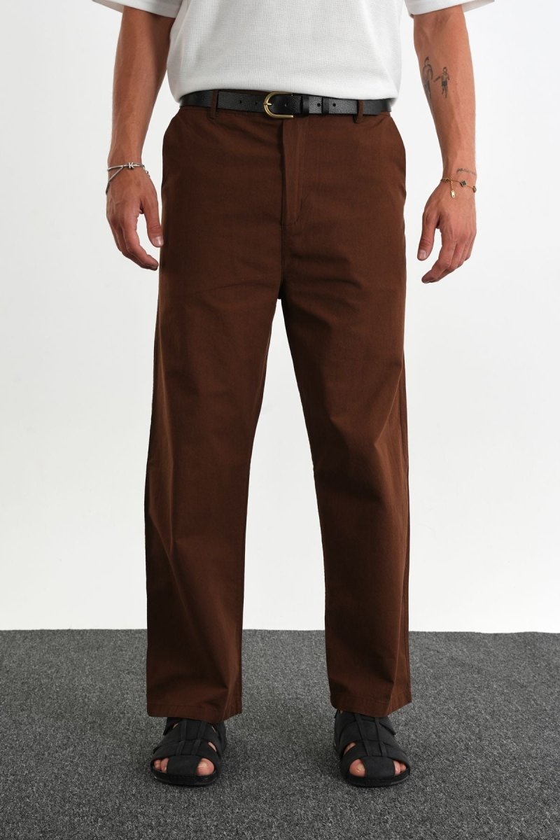 Sarto Kemerli Rahat Kalıp Erkek Pantolon Kahverengi - Redline