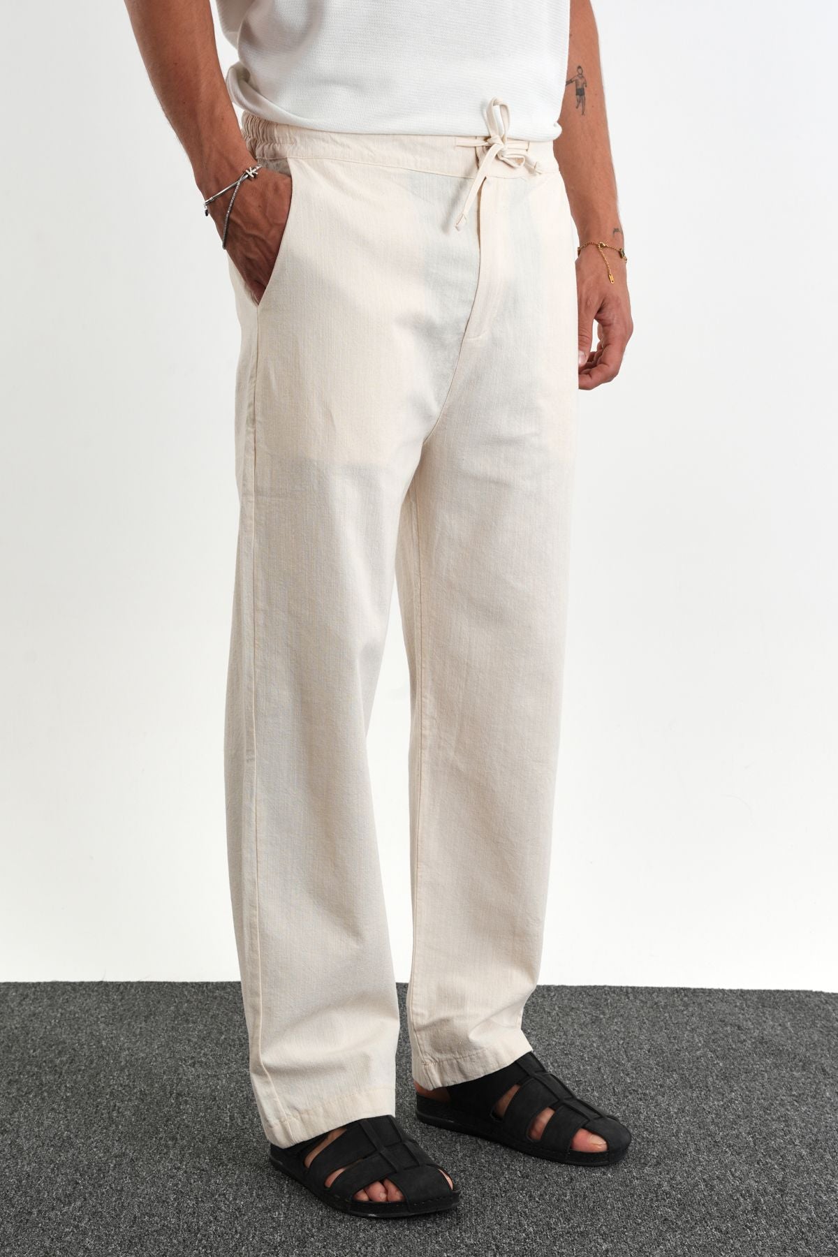 Sartor Kemerli Lastikli Rahat Kalıp Pantolon Bej - Redline