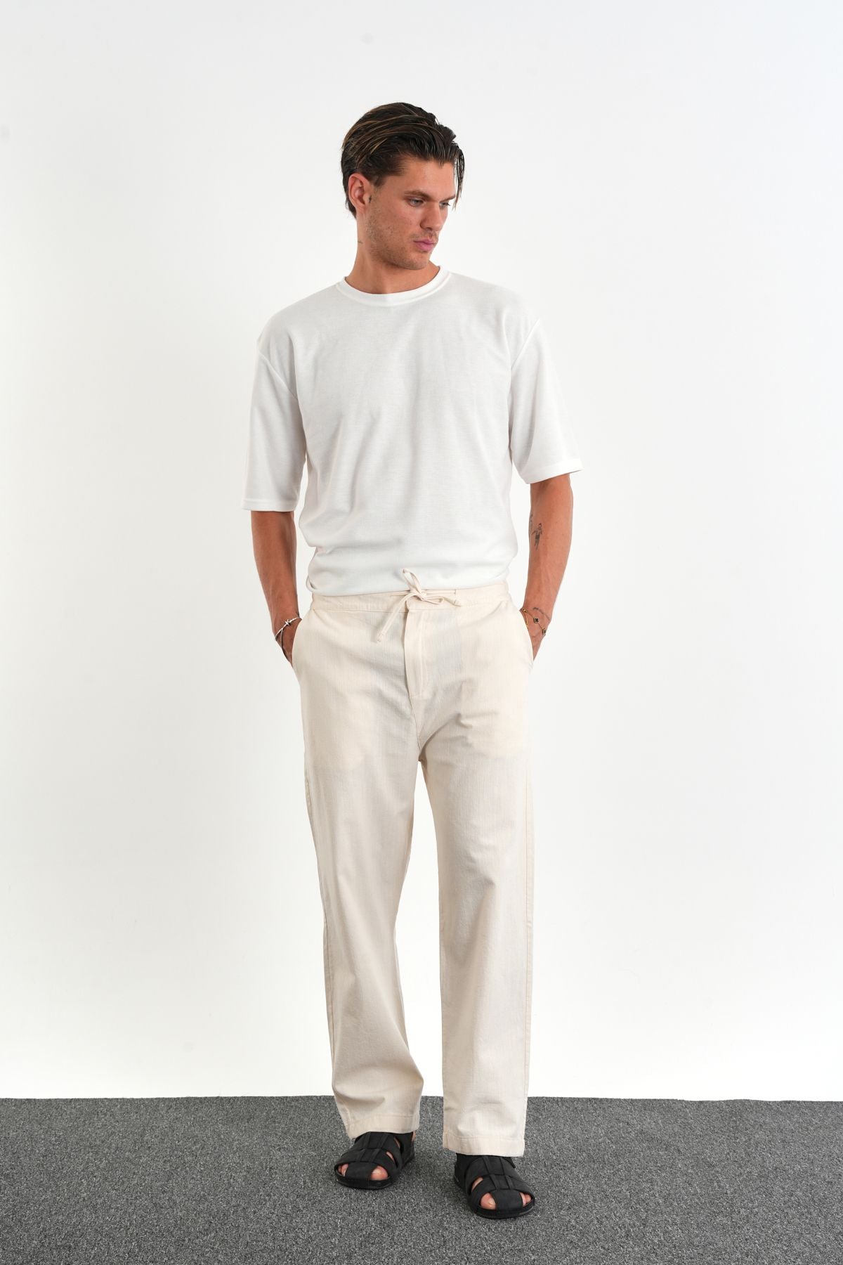 Sartor Kemerli Lastikli Rahat Kalıp Pantolon Bej - Redline