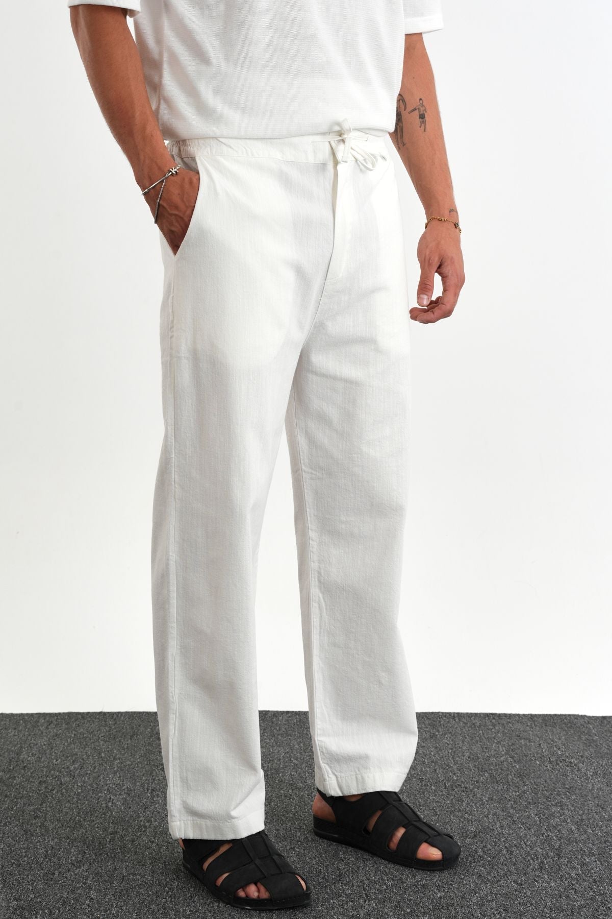 Sartor Kemerli Lastikli Rahat Kalıp Pantolon Beyaz - Redline