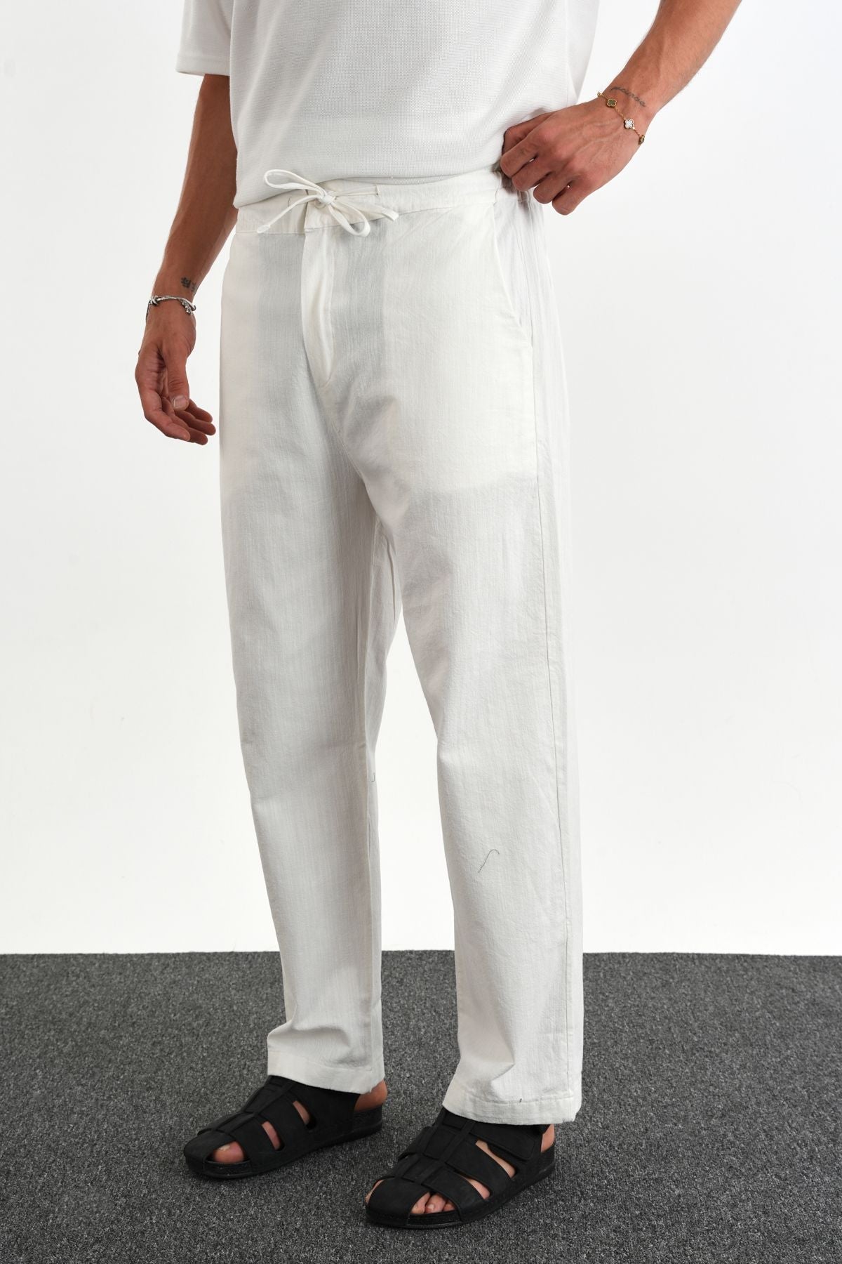 Sartor Kemerli Lastikli Rahat Kalıp Pantolon Beyaz - Redline