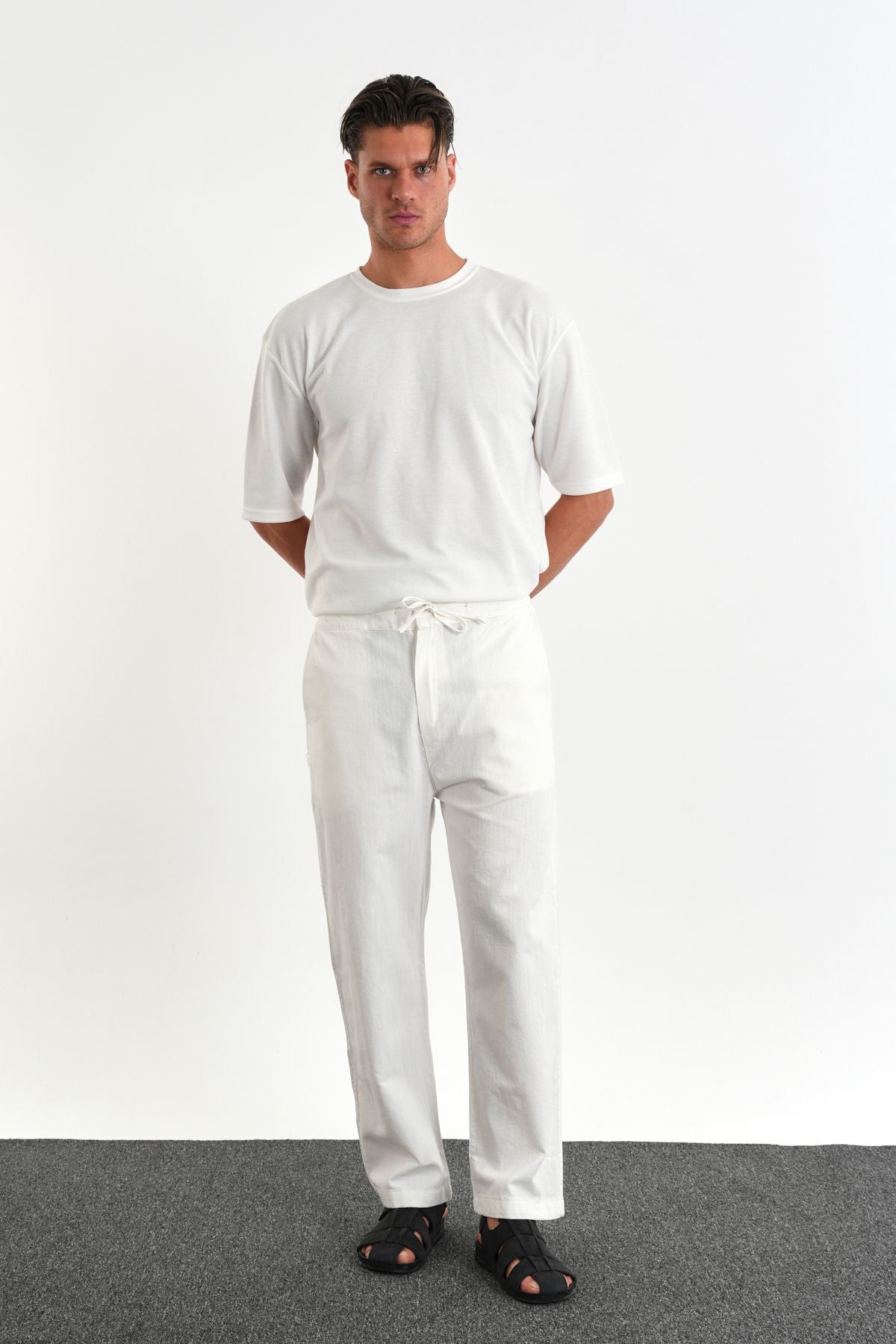 Sartor Kemerli Lastikli Rahat Kalıp Pantolon Beyaz - Redline