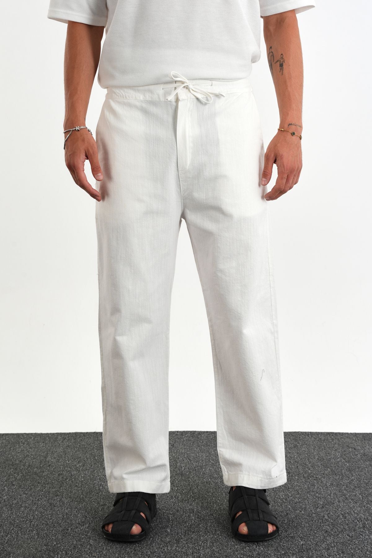 Sartor Kemerli Lastikli Rahat Kalıp Pantolon Beyaz - Redline