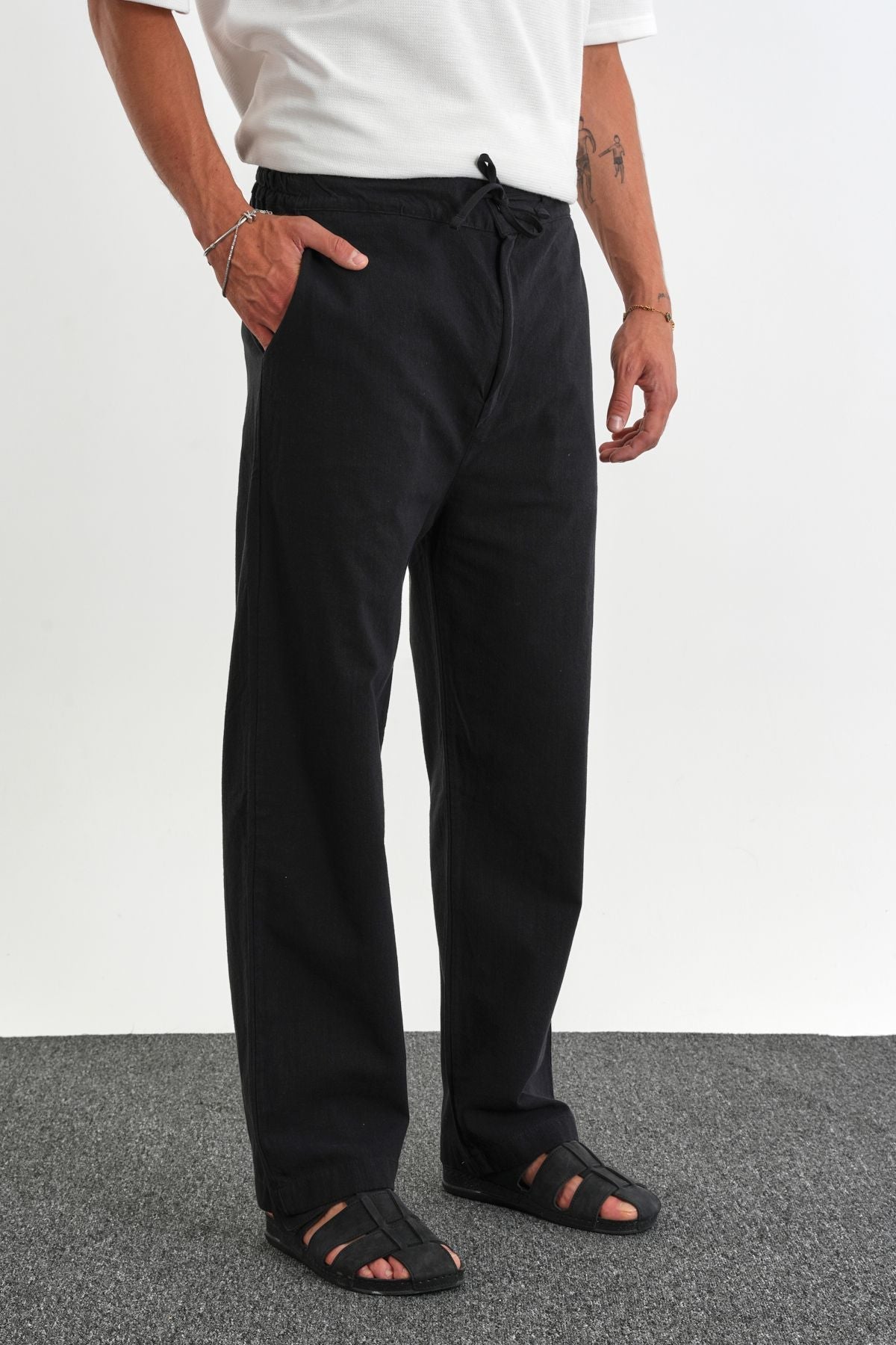 Sartor Kemerli Lastikli Rahat Kalıp Pantolon Siyah - Redline