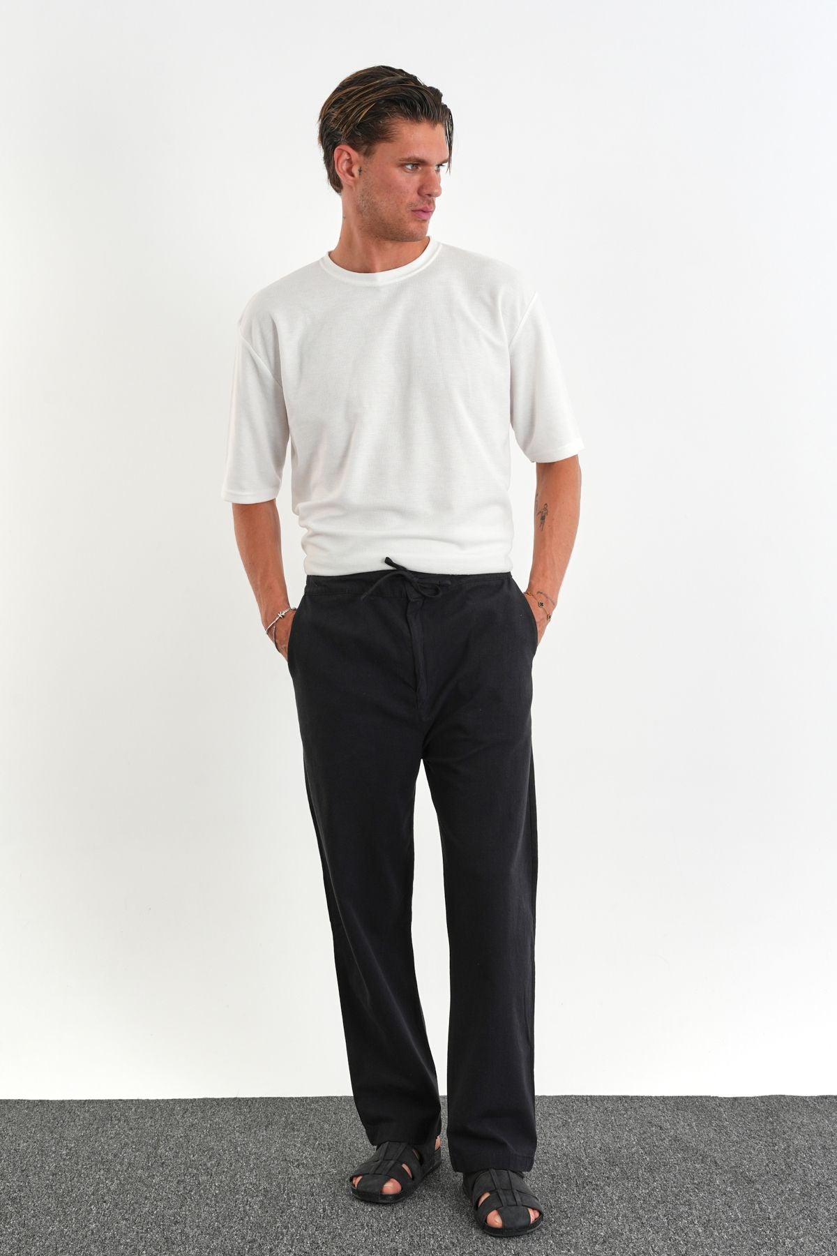 Sartor Kemerli Lastikli Rahat Kalıp Pantolon Siyah - Redline