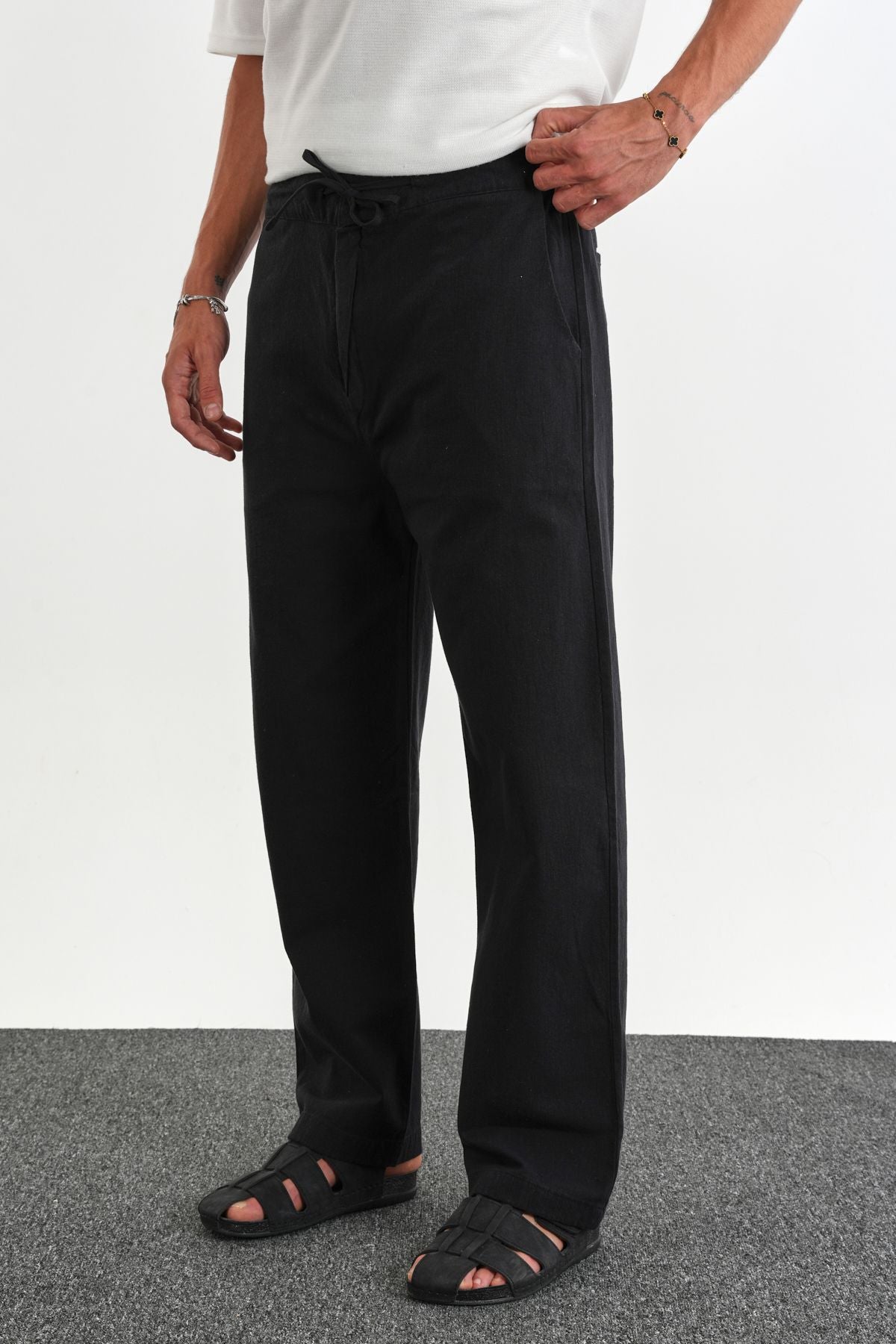 Sartor Kemerli Lastikli Rahat Kalıp Pantolon Siyah - Redline