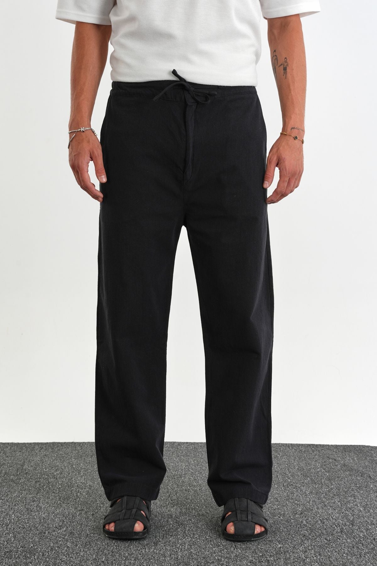 Sartor Kemerli Lastikli Rahat Kalıp Pantolon Siyah - Redline