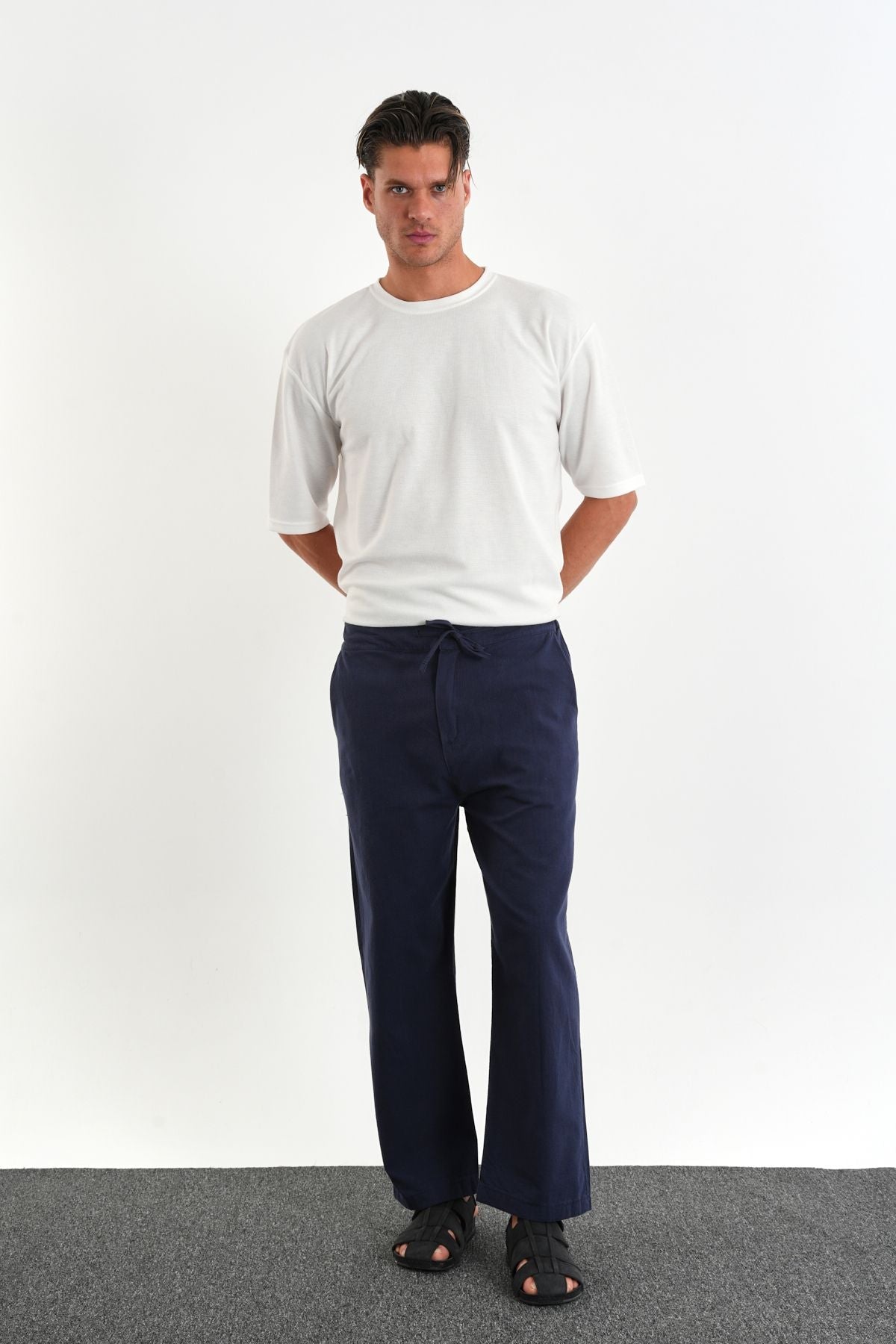 Sartor Kemerli Lastikli Rahat Kalıp Pantolon Yeni Sezon Lacivert - Redline